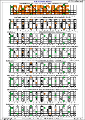 CAGED octaves C pentatonic major scale 131313 sweep patterns : entire fretboard intervals